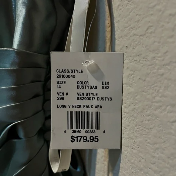 NWT Dusty Sage Charmeuse Draped Strappy Dress Galina Signature Bridesmaid 14 - Picture 3 of 9